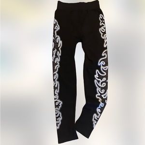 ORO spandex leggings side runner bedazzled tribal womens Large stretch workout